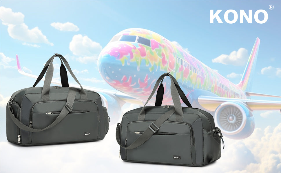 Conjunto de 2 bolsas de viaje Kono para equipaje de mano, bolsa de fin de semana con compartimento para zapatos y neceser, diseño multicámara para viajes y deportes.