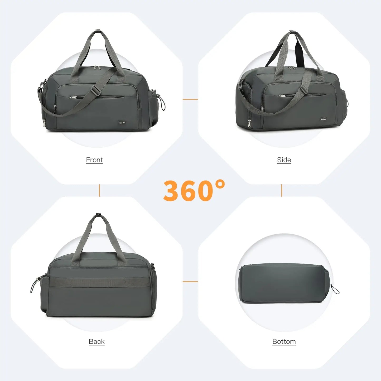 Conjunto de 2 bolsas de viaje Kono para equipaje de mano, bolsa de fin de semana con compartimento para zapatos y neceser, diseño multicámara para viajes y deportes.
