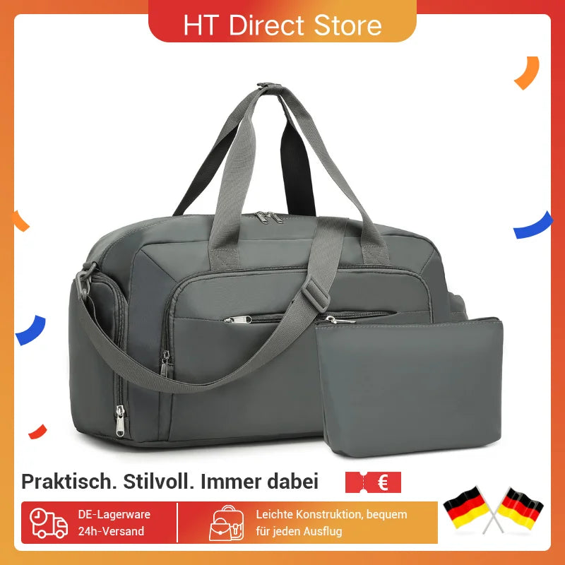 Conjunto de 2 bolsas de viaje Kono para equipaje de mano, bolsa de fin de semana con compartimento para zapatos y neceser, diseño multicámara para viajes y deportes.