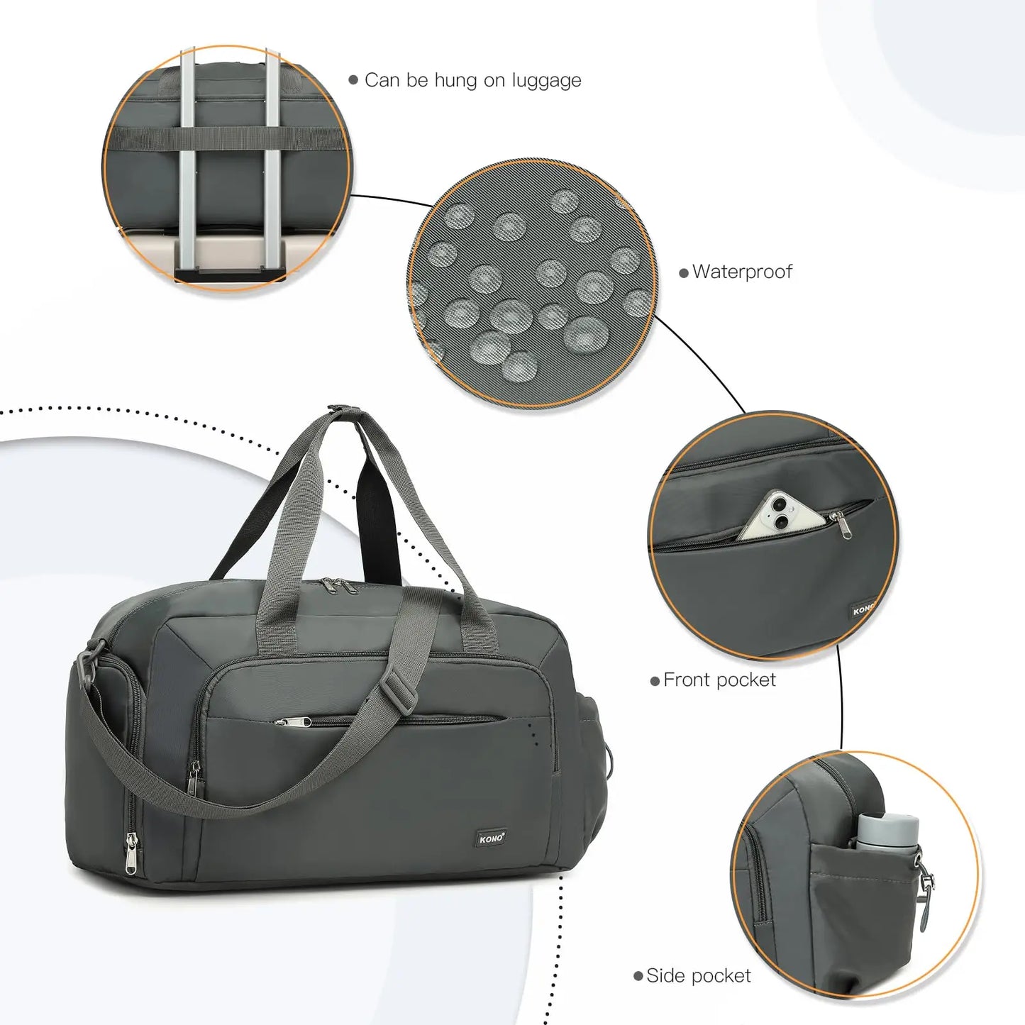 Conjunto de 2 bolsas de viaje Kono para equipaje de mano, bolsa de fin de semana con compartimento para zapatos y neceser, diseño multicámara para viajes y deportes.