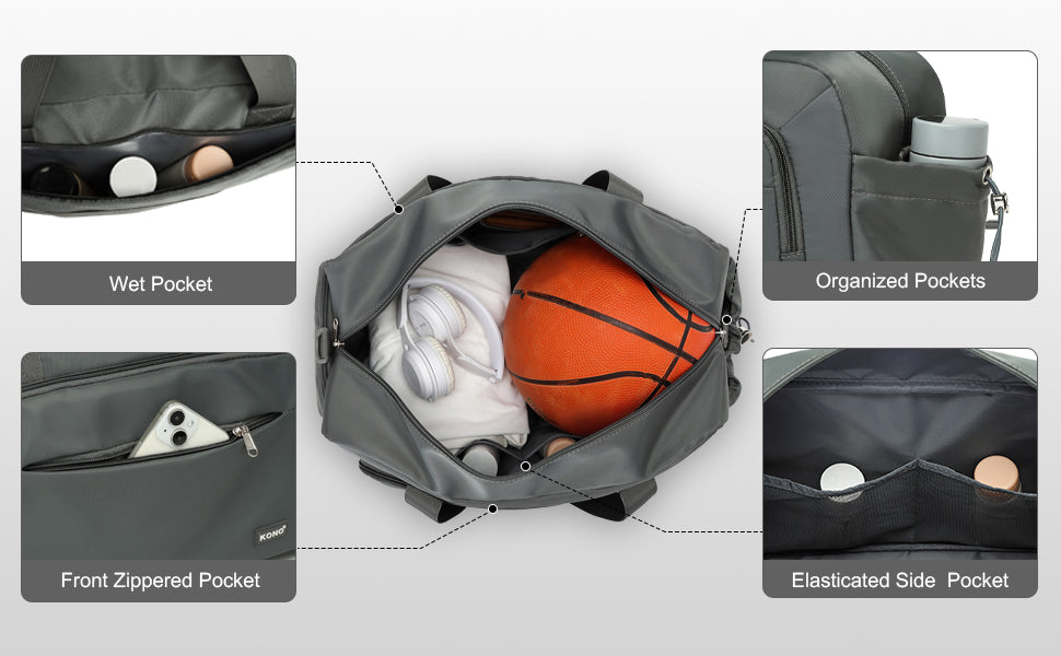 Conjunto de 2 bolsas de viaje Kono para equipaje de mano, bolsa de fin de semana con compartimento para zapatos y neceser, diseño multicámara para viajes y deportes.