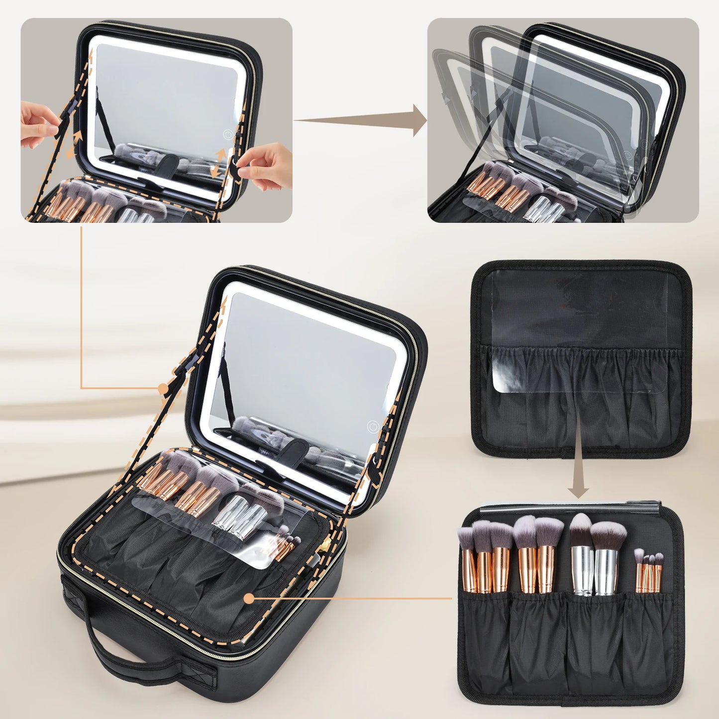 Bolsa de maquillaje con espejo LED