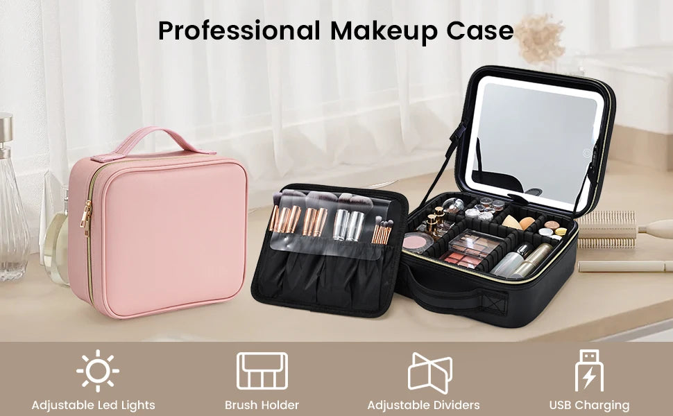 Bolsa de maquillaje con espejo LED