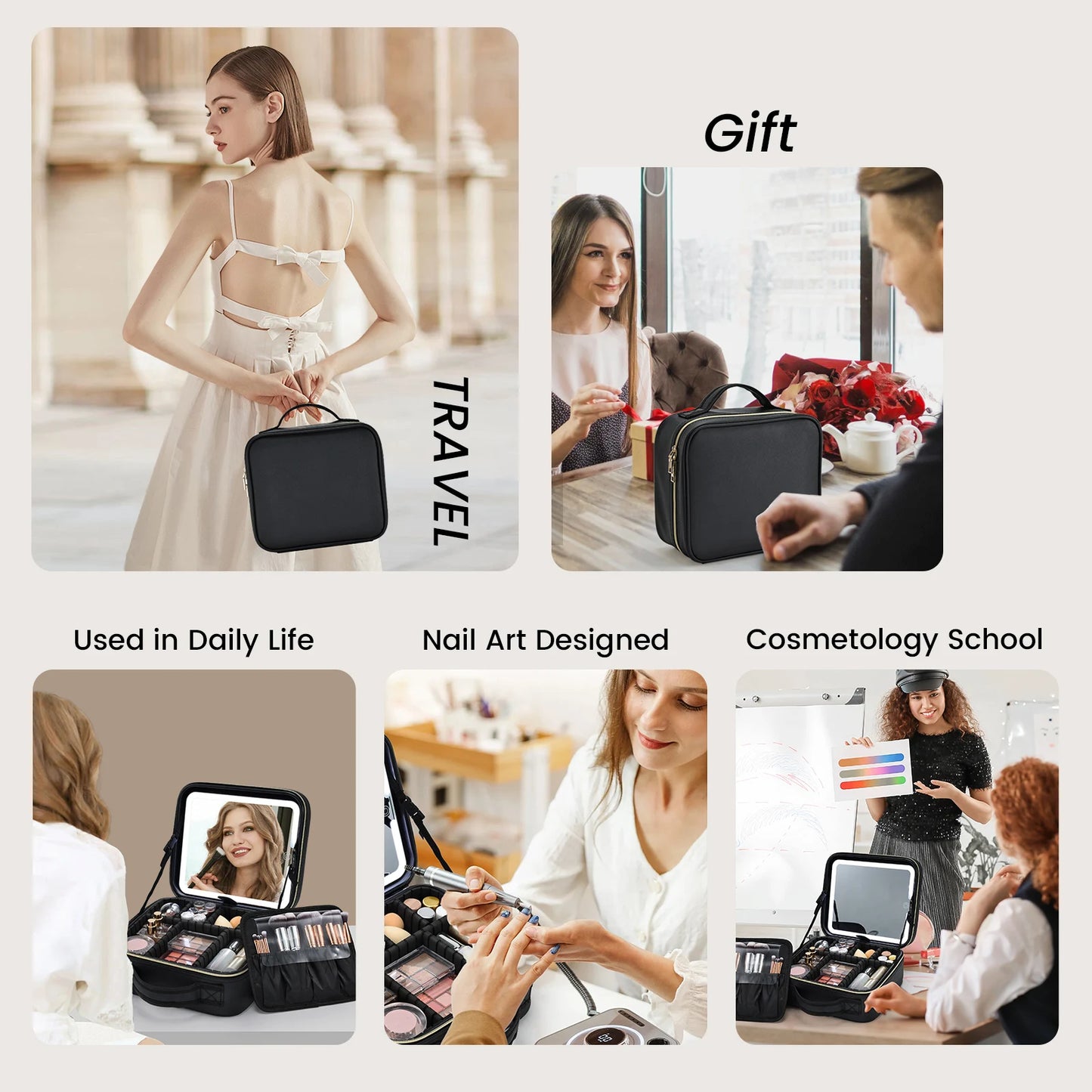 Bolsa de maquillaje con espejo LED