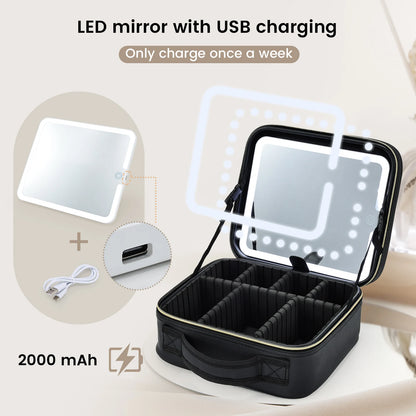 Bolsa de maquillaje con espejo LED