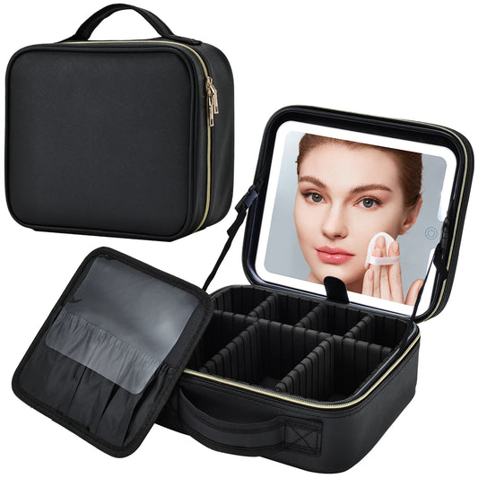 Bolsa de maquillaje con espejo LED