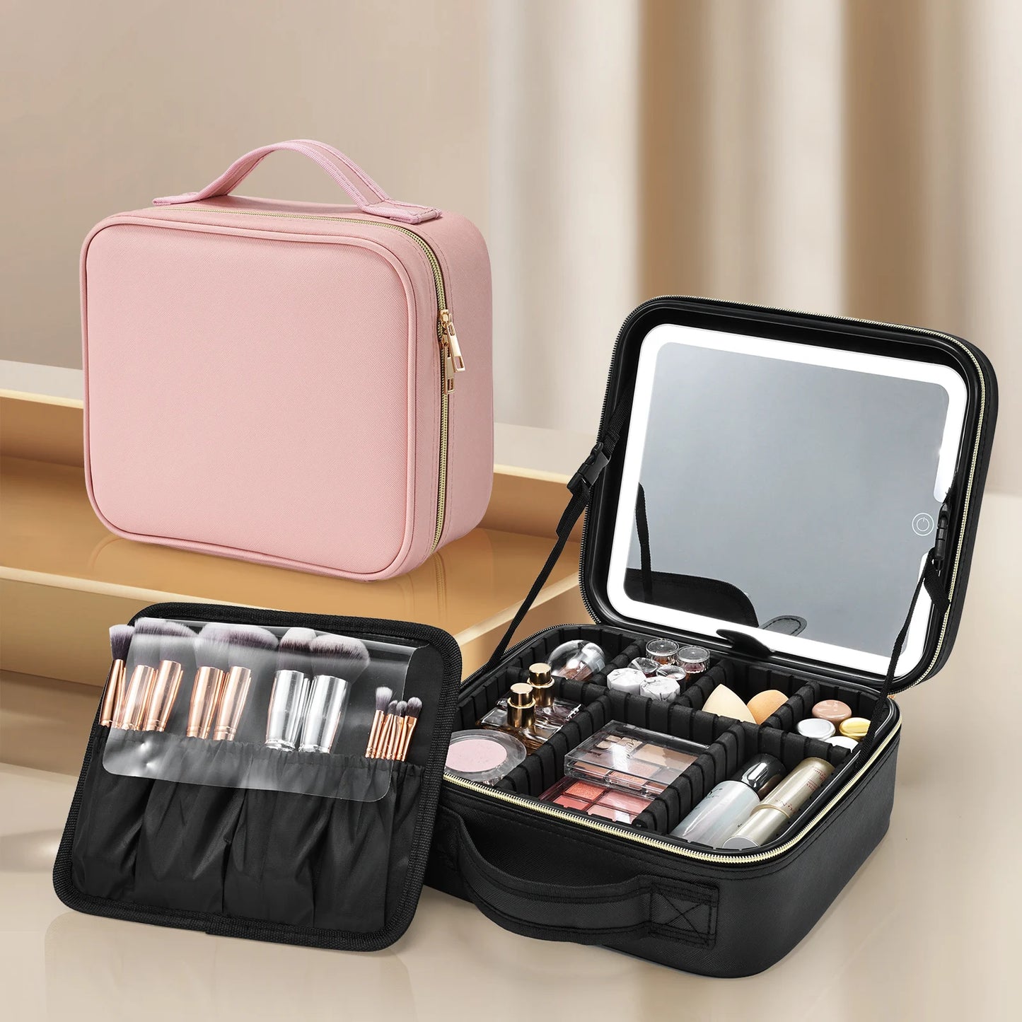 Bolsa de maquillaje con espejo LED