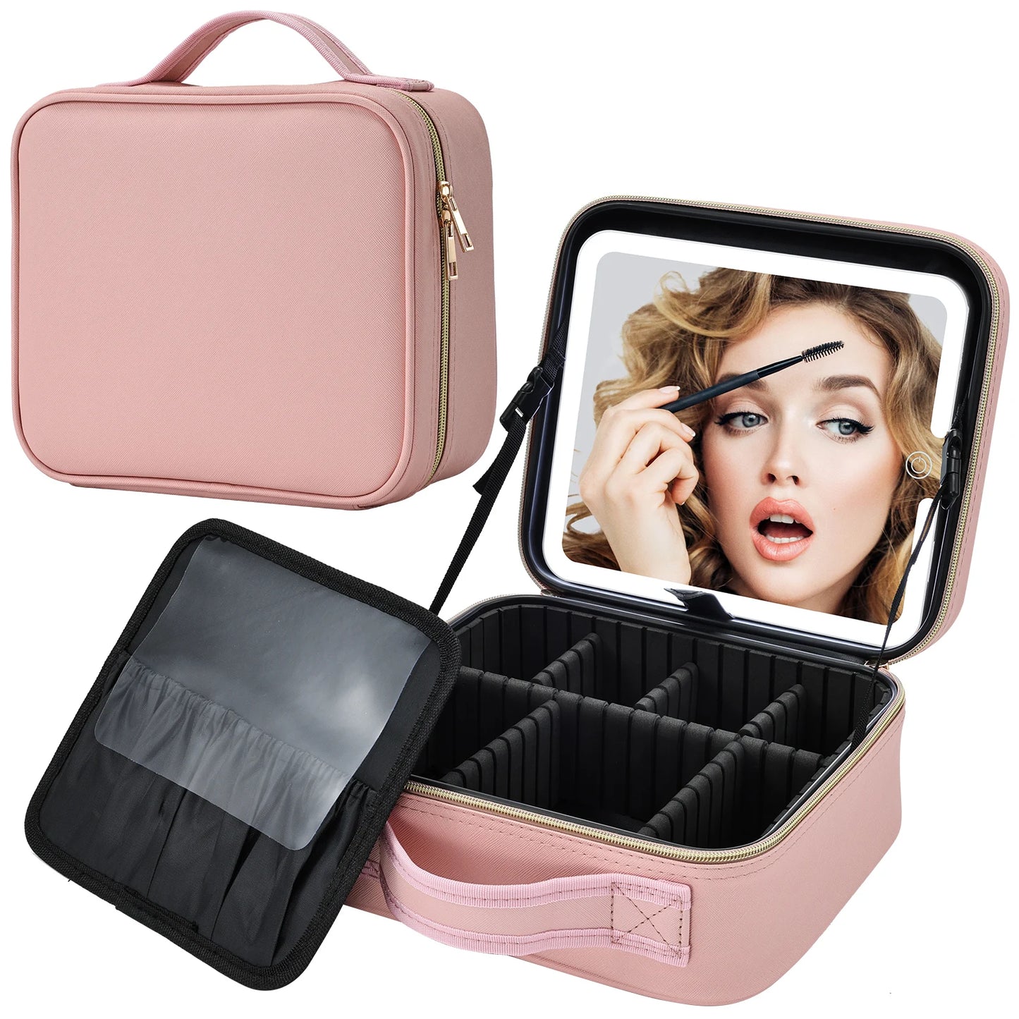 Bolsa de maquillaje con espejo LED