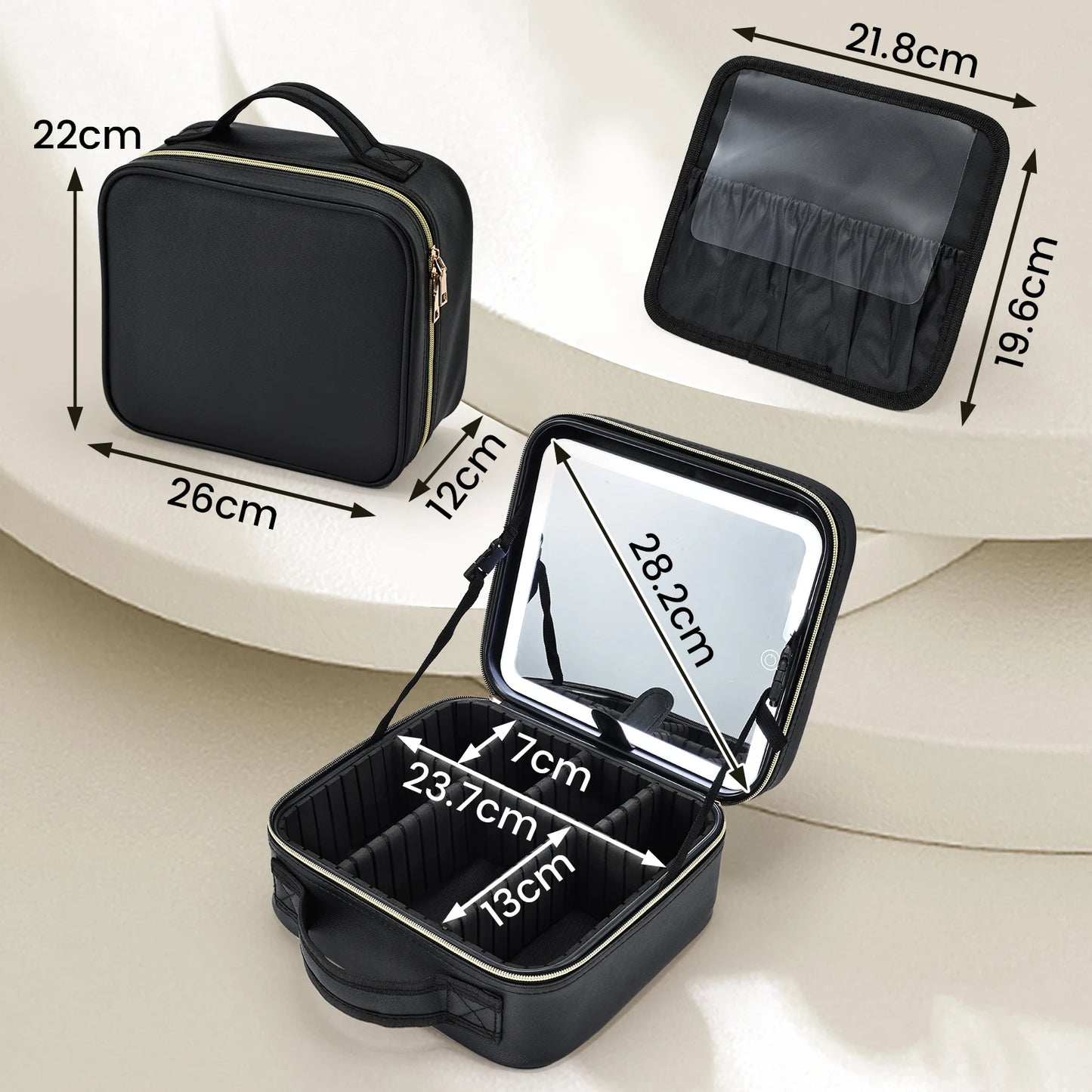 Bolsa de maquillaje con espejo LED