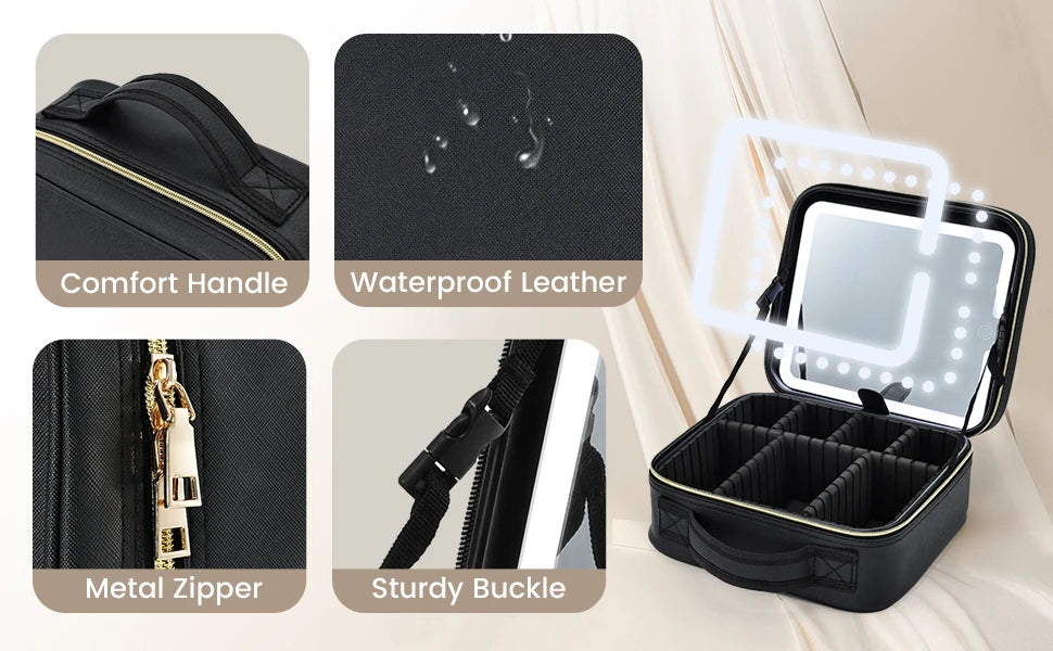 Bolsa de maquillaje con espejo LED